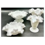 Vintage Fenton Milk Glass Silver Crest