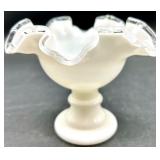 Vintage Fenton Milk Glass Silver Crest