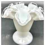 Vintage Fenton Milk Glass Silver Crest