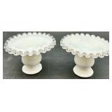 Vintage Fenton Banana Boat Bowl & Candlesticks - Silver Crest Glass