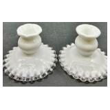 Vintage Fenton Banana Boat Bowl & Candlesticks - Silver Crest Glass