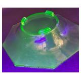 Vintage Uranium Glass Octagonal Bowl - Green Centerpiece