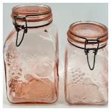 Pink Depression Glass Jars with Grapes Embossed Pattern & Clamp-Lid Closures