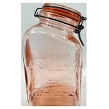 Pink Depression Glass Jars with Grapes Embossed Pattern & Clamp-Lid Closures