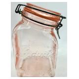 Pink Depression Glass Jars with Grapes Embossed Pattern & Clamp-Lid Closures