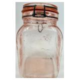 Pink Depression Glass Jars with Grapes Embossed Pattern & Clamp-Lid Closures