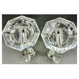 Libochovice - Vintage Art Deco Clear Glass Ring Candlesticks - Czech