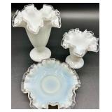 Vintage Fenton Silver Crest Glass - Two Vases and Bon Bon Dish/Bowl