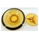 Vintage Cambridge Console Bowl and Amber Czech Candlewick Divided Relish Dish