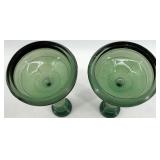 Indiana Glass Vintage Art Deco Green Candlesticks & Compote Bowl