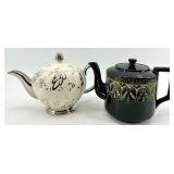 Vintage Teapots Pair - Black Gold Gilded Teapot & Ivory Cream Teapot