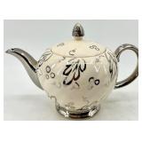 Vintage Teapots Pair - Black Gold Gilded Teapot & Ivory Cream Teapot