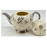 Vintage Teapots Pair - Black Gold Gilded Teapot & Ivory Cream Teapot