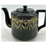 Vintage Teapots Pair - Black Gold Gilded Teapot & Ivory Cream Teapot