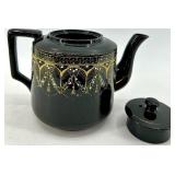 Vintage Teapots Pair - Black Gold Gilded Teapot & Ivory Cream Teapot