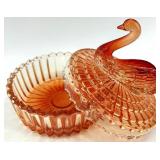 Vintage Amber Jeanette Swan Powder Jar, Candle holders and plates