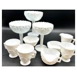 Vintage Fostoria Wistar Milk Glass Compotes, Sugar, Creamer, and More