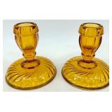Amber Glass Starburst Edge Dishes & Candlesticks Set - 8-Piece Amber Glass including Indiana