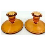 Amber Glass Starburst Edge Dishes & Candlesticks Set - 8-Piece Amber Glass including Indiana