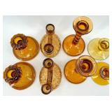 Vintage Assorted Amber Glass Candlesticks - 4 Pair