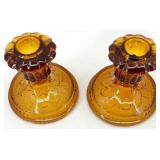 Vintage Assorted Amber Glass Candlesticks - 4 Pair