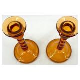 Vintage Assorted Amber Glass Candlesticks - 4 Pair