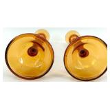 Vintage Assorted Amber Glass Candlesticks - 4 Pair