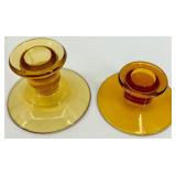 Vintage Assorted Amber Glass Candlesticks - 4 Pair