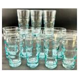 Vintage Libbey - Blue Saturn Optic - Aqua Turquoise Highball Glass Tumblers - 11-Piece Set