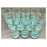 Vintage Libbey - Blue Saturn Optic - Aqua Turquoise Highball Glass Tumblers - 11-Piece Set