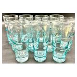 Vintage Libbey - Blue Saturn Optic - Aqua Turquoise Highball Glass Tumblers - 11-Piece Set