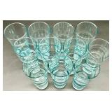 Vintage Libbey - Blue Saturn Optic - Aqua Turquoise Highball Glass Tumblers - 11-Piece Set
