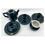 Assorted Vintage Hall China including 461 Teal Creamer and Candle Holders - Made in USA