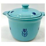 Vintage Cronin Pottery Blue Tulip Pattern Turquoise Lidded Pot Set