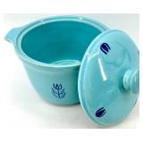 Vintage Cronin Pottery Blue Tulip Pattern Turquoise Lidded Pot Set