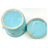 Vintage Cronin Pottery Blue Tulip Pattern Turquoise Lidded Pot Set