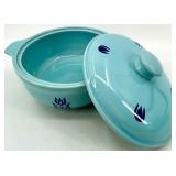 Vintage Cronin Pottery Blue Tulip Pattern Turquoise Lidded Pot Set