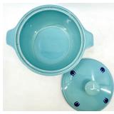 Vintage Cronin Pottery Blue Tulip Pattern Turquoise Lidded Pot Set