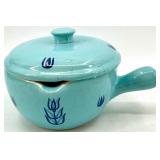 Vintage Cronin Pottery Blue Tulip Pattern Turquoise Lidded Pot Set