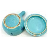 Vintage Cronin Pottery Blue Tulip Pattern Turquoise Lidded Pot Set