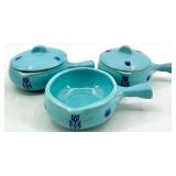 Vintage Cronin Pottery Blue Tulip Pattern Turquoise Lidded Pot Set