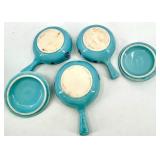 Vintage Cronin Pottery Blue Tulip Pattern Turquoise Lidded Pot Set