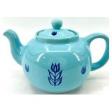 Vintage Mid Century Cronin Pottery - Blue Tulip Pattern - Teapot with Lid, Creamer & Sugar, Divided Dish