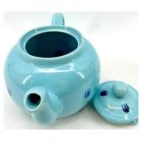Vintage Mid Century Cronin Pottery - Blue Tulip Pattern - Teapot with Lid, Creamer & Sugar, Divided Dish