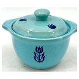 Vintage Mid Century Cronin Pottery - Blue Tulip Pattern - Teapot with Lid, Creamer & Sugar, Divided Dish