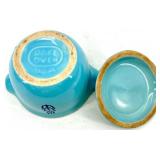 Vintage Mid Century Cronin Pottery - Blue Tulip Pattern - Teapot with Lid, Creamer & Sugar, Divided Dish