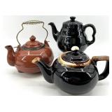 Vintage Assortment of Three Teapots - Black & Brown Glazes, Made in Japan