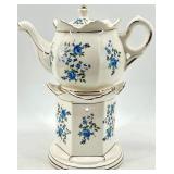 Vintage Castle Japan Blue Rose Teapot & Warmer Set with Lid - Floral Porcelain