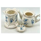 Vintage Castle Japan Blue Rose Teapot & Warmer Set with Lid - Floral Porcelain