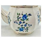 Vintage Castle Japan Blue Rose Teapot & Warmer Set with Lid - Floral Porcelain